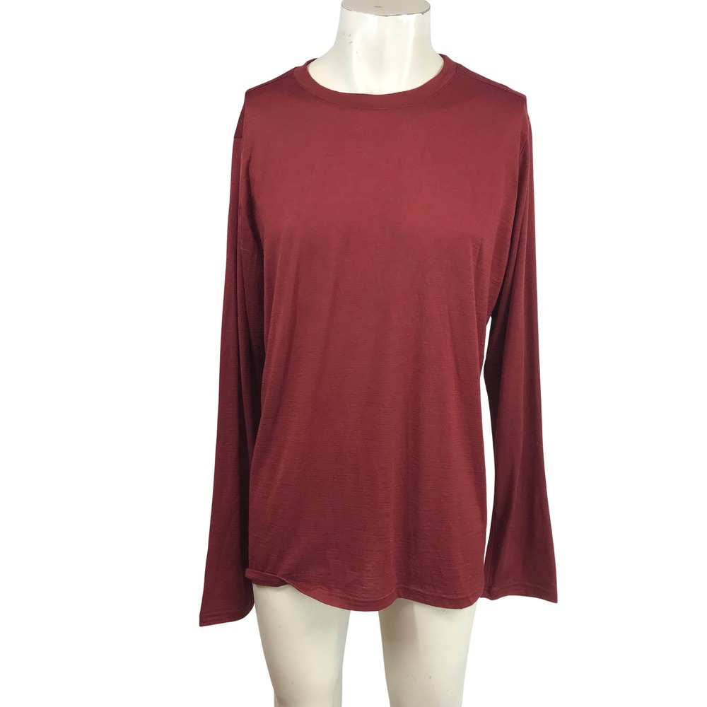 We Norwegians Mens XL Burgundy 100% Merino Wool Long Sleeve Crewneck Base Layer